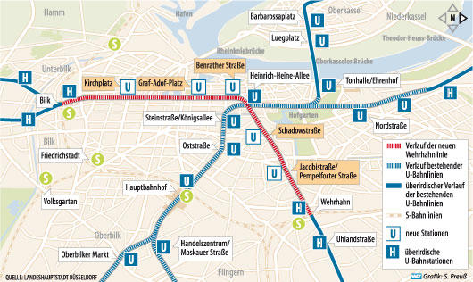 Karte der Wehrhahn-U-Bahnlinie